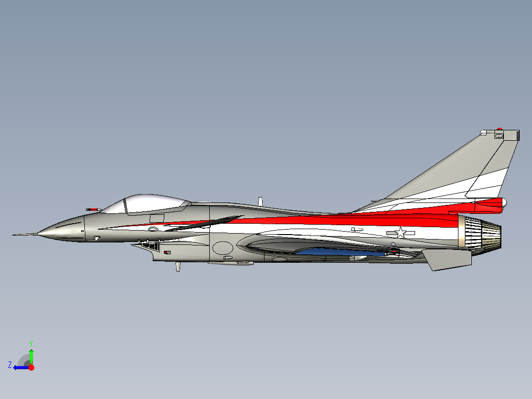 歼10战斗机（八一表演队飞机J10） 3D模型SolidWorks三维设计图右视图