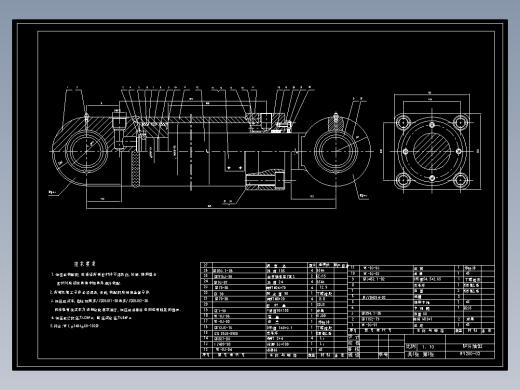 挖机液压缸油缸CAD装配图纸A2图框32MPa缸径140行程1020机械素材