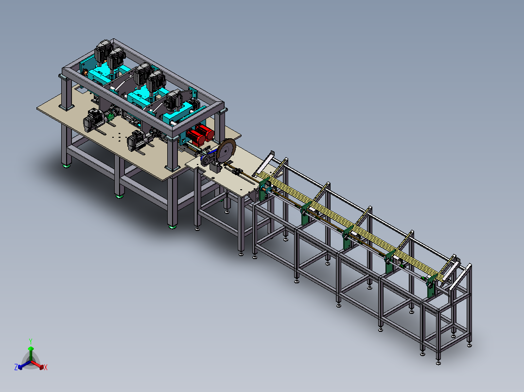 B06-方管棒料进给切割和钻孔攻正等轴测图