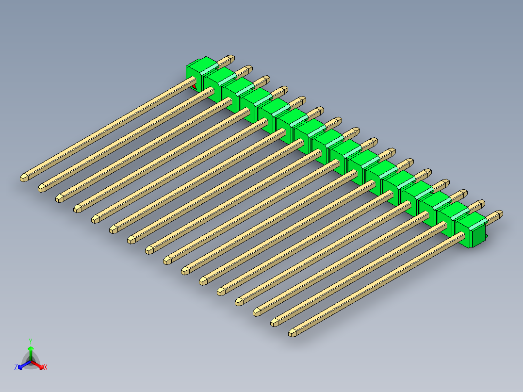 彩色公头100mil（2.54mm）系列-DS1021_green_1x16p_100mil_Type43_rev1.0正等轴测图