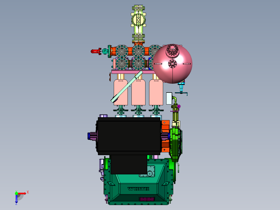 卧式三缸往复活塞式泥浆泵俯视图
