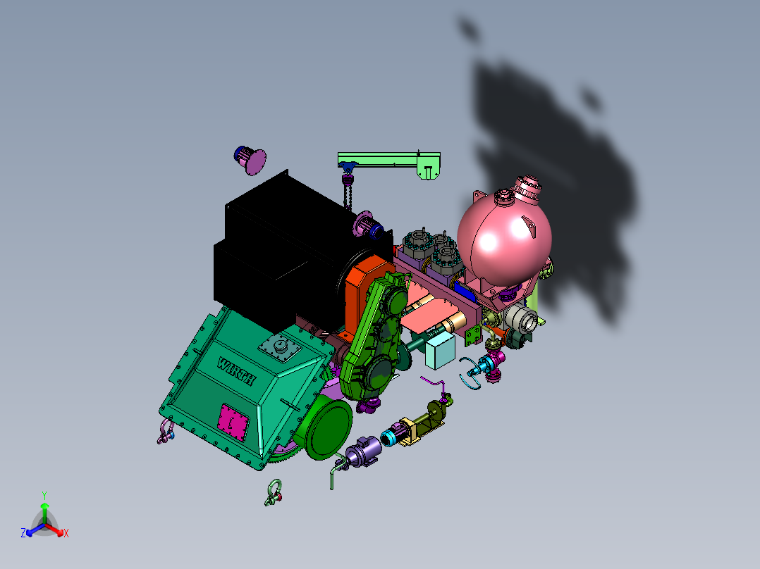 卧式三缸往复活塞式泥浆泵正等轴测图