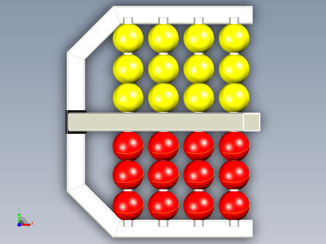 运动中的杆架前视图