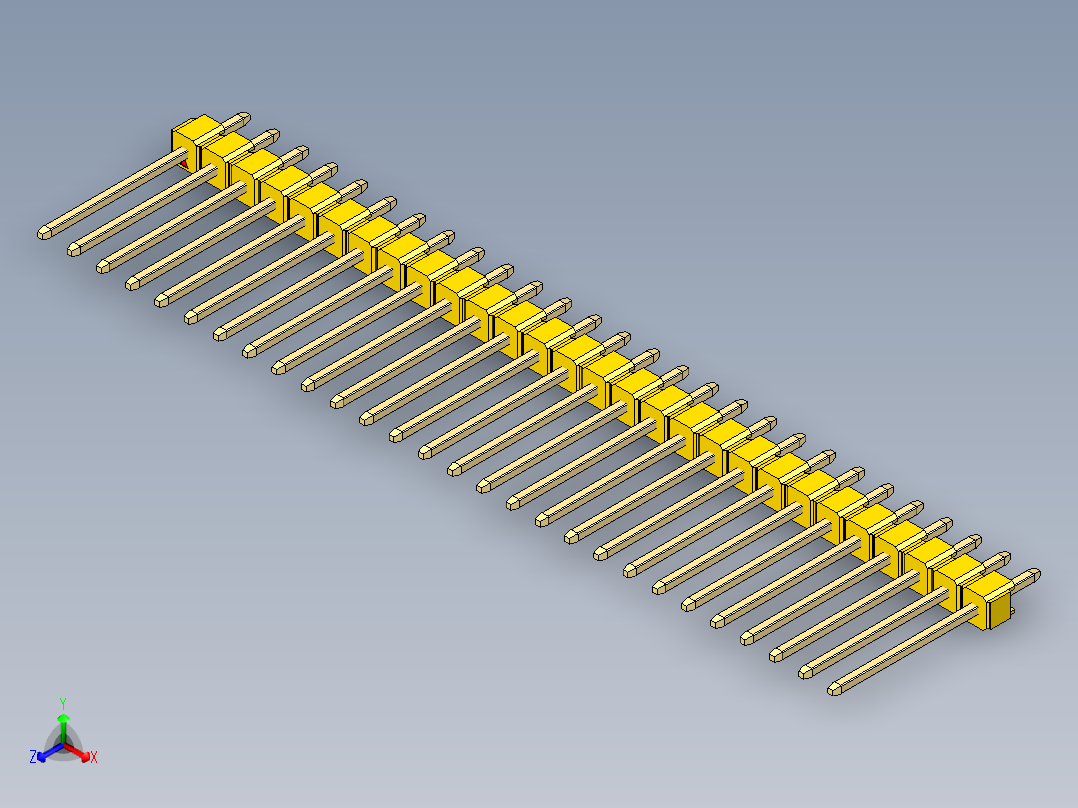 彩色公头100mil（2.54mm）系列-DS1021_yellow_1x28p_100mil_Type5_rev1.0主视图
