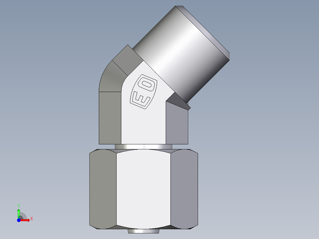 卡套式工业通用硬管接头EO_Swivel_nut_45_deg_elbow_EV06SOMDCF前视图