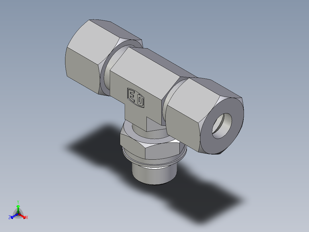 卡套式工业通用硬管接头EO_Adjustable_locknut_branch_tee_TEE10ZSMORCF主视图