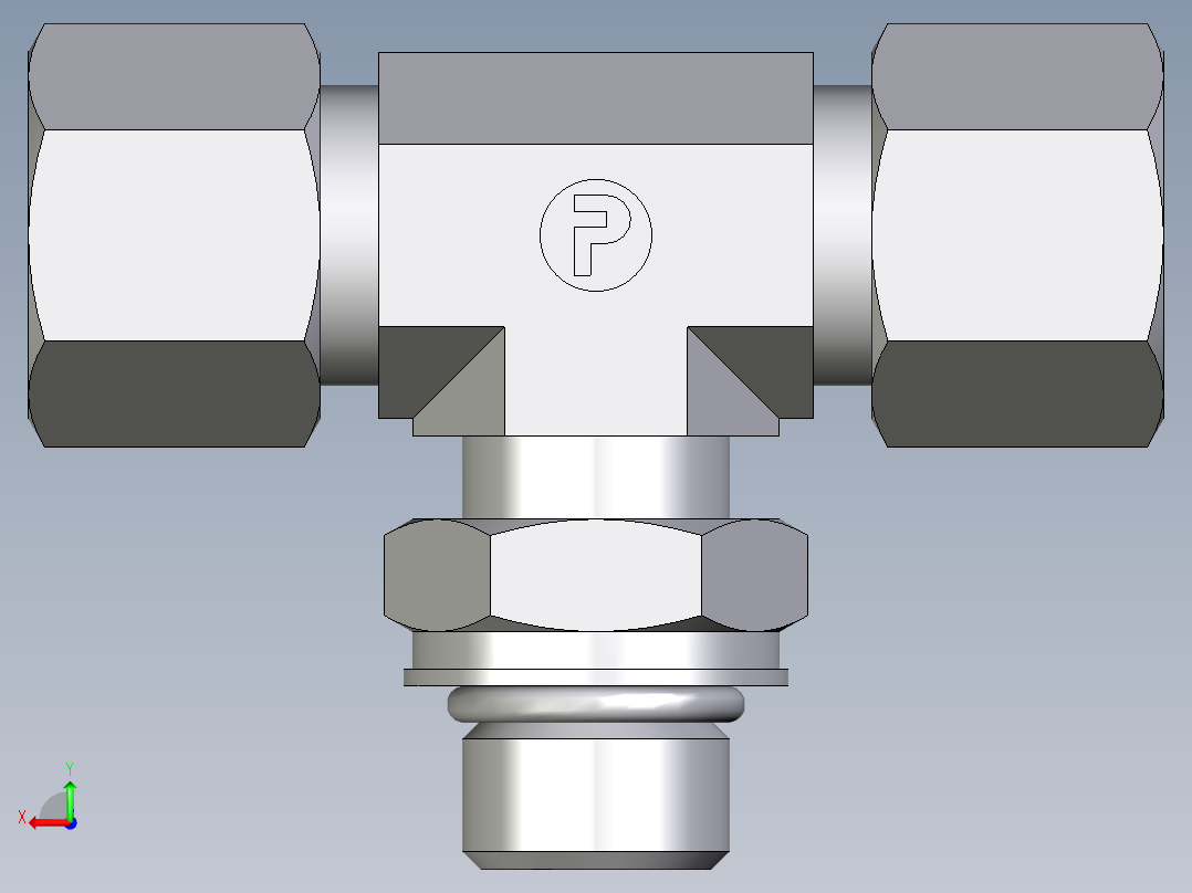 卡套式工业通用硬管接头EO_Adjustable_locknut_branch_tee_TEE10ZSMORCF后视图