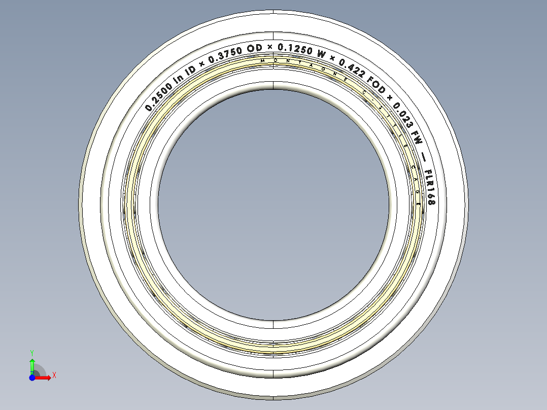 完整的FLR(法兰、开口、深沟径向)型微英寸系列轴承库— SolidWorks和Step微型轴承模型前视图