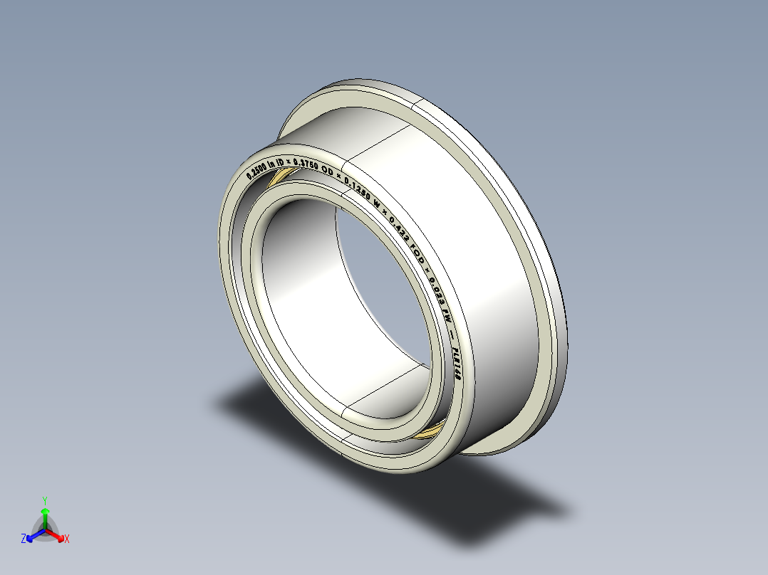 完整的FLR(法兰、开口、深沟径向)型微英寸系列轴承库— SolidWorks和Step微型轴承模型正等轴测图