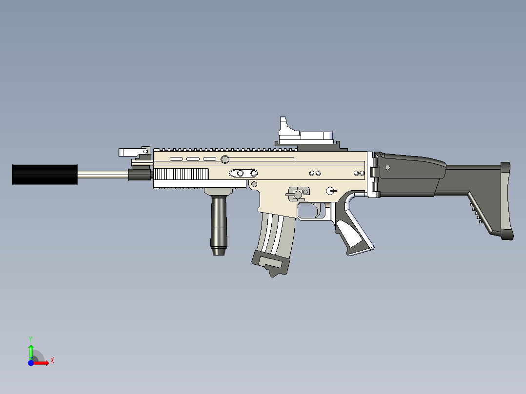 手枪左轮冲锋枪老式狙击步枪设计3D图纸fn-scarl-assault-rifle sw igs前视图