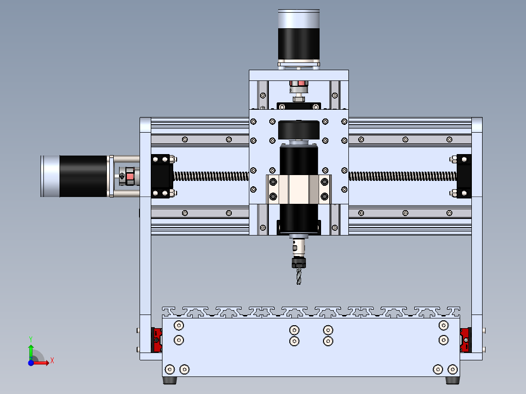 nema 23 步进电机驱动的迷你CNC铝铣床前视图