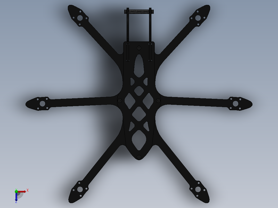 HexQuad 是一款宽距 3 英寸螺旋桨六轴飞行器框架俯视图