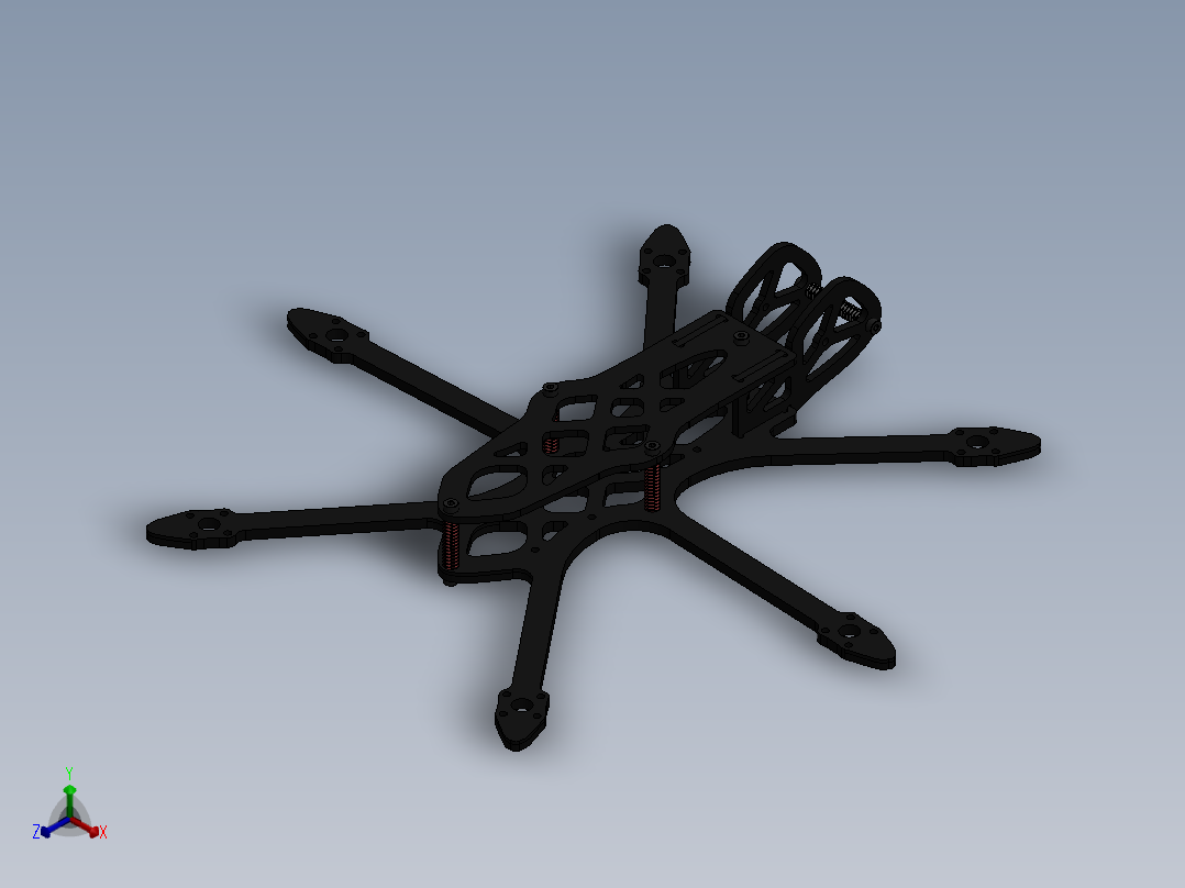 HexQuad 是一款宽距 3 英寸螺旋桨六轴飞行器框架正等轴测图