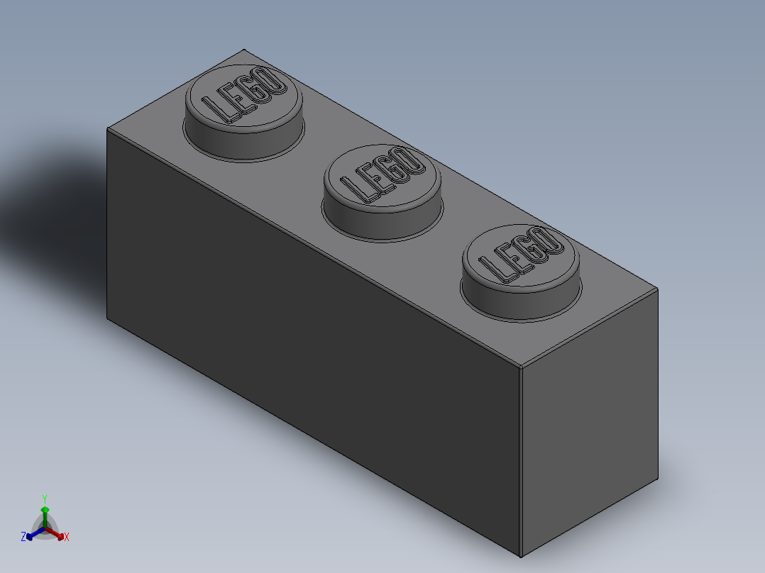 乐高套装 4421基本积木-4211428 - 3622 Medium Stone (Light Bluish) Grey Brick 1 x 3.SLDPRT正等轴测图