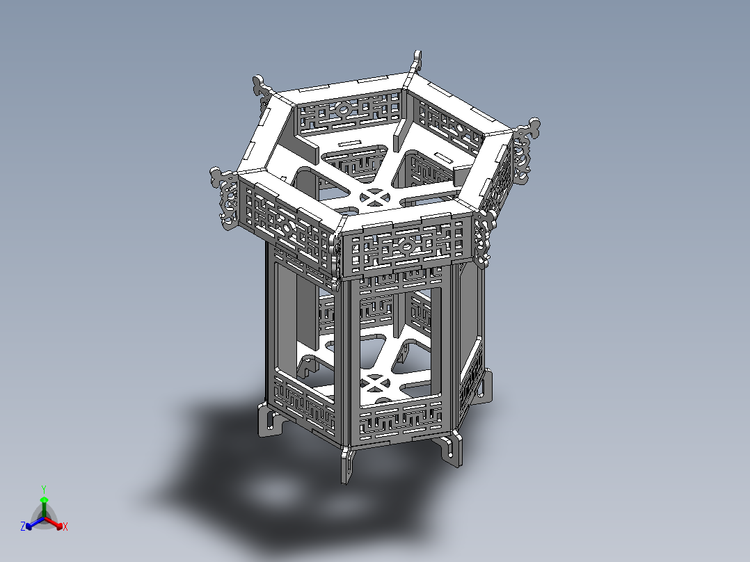 木制六角宫灯正等轴测图
