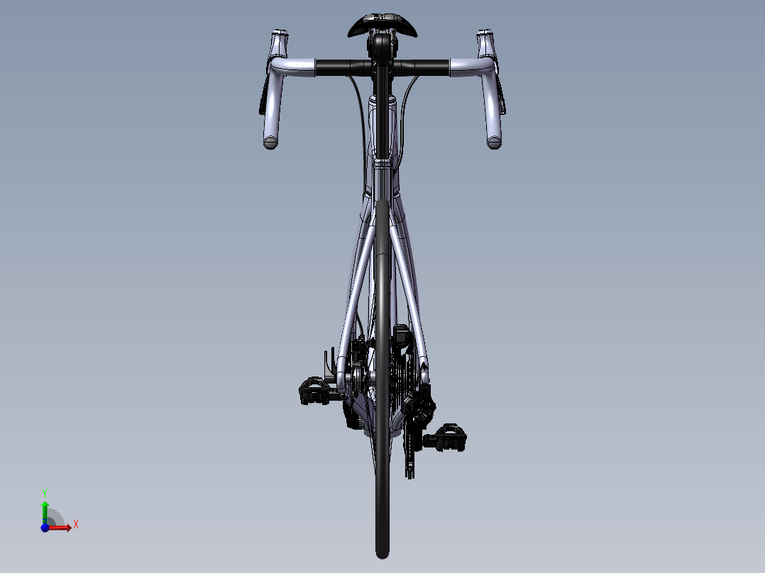 带盘式制动器的碳纤维公路自行车前视图