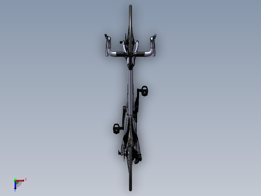 带盘式制动器的碳纤维公路自行车俯视图