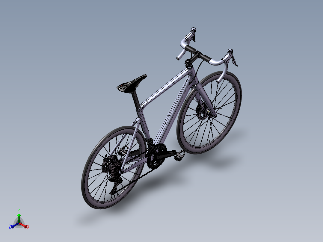 带盘式制动器的碳纤维公路自行车正等轴测图