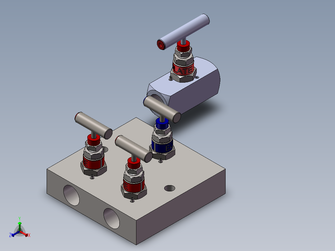 2款V3-直列式双截止平衡阀-A1型直列针阀模型正等轴测图