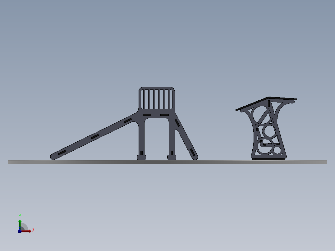 滑梯摇椅木制玩具激光切割模型3D图纸 Solidworks2018 附多种格式前视图