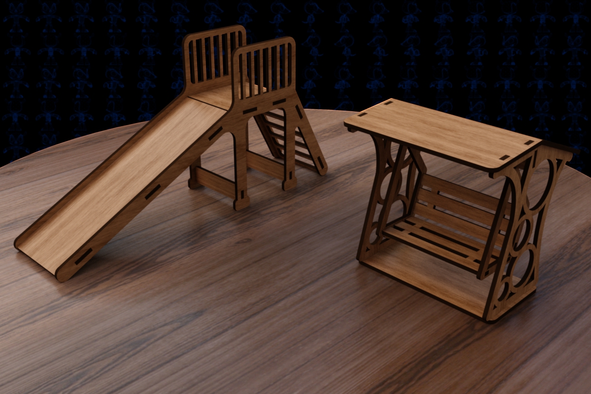 滑梯摇椅木制玩具激光切割模型3D图纸 Solidworks2018 附多种格式