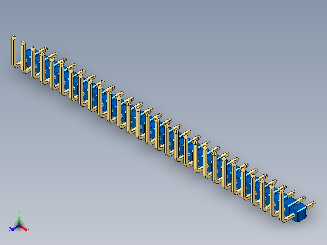 彩色公排针 100mil 2.54mm 系列-DS1022_blue_29p_100mil_TypeU_rev1.0主视图