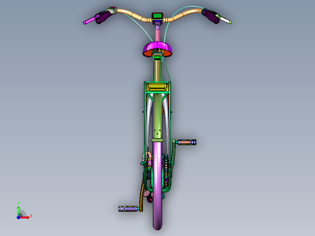 锂电助力女式复古通勤自行车前视图