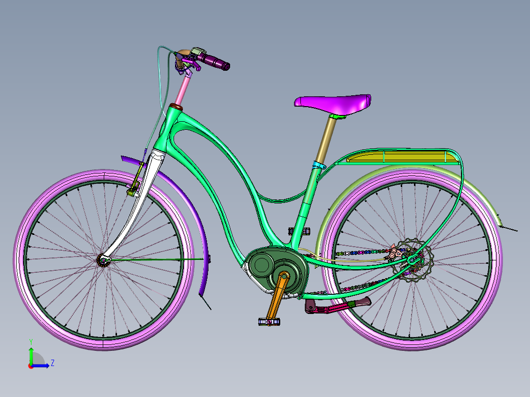 锂电助力女式复古通勤自行车左视图