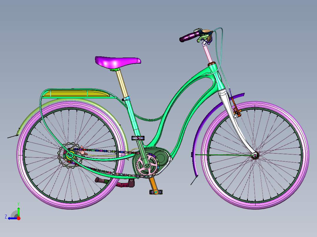 锂电助力女式复古通勤自行车右视图