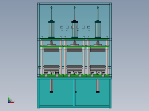 三工位热压机（sw16可编辑+cad+工程图）前视缩略图