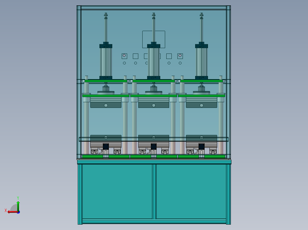 三工位热压机（sw16可编辑+cad+工程图）后视图