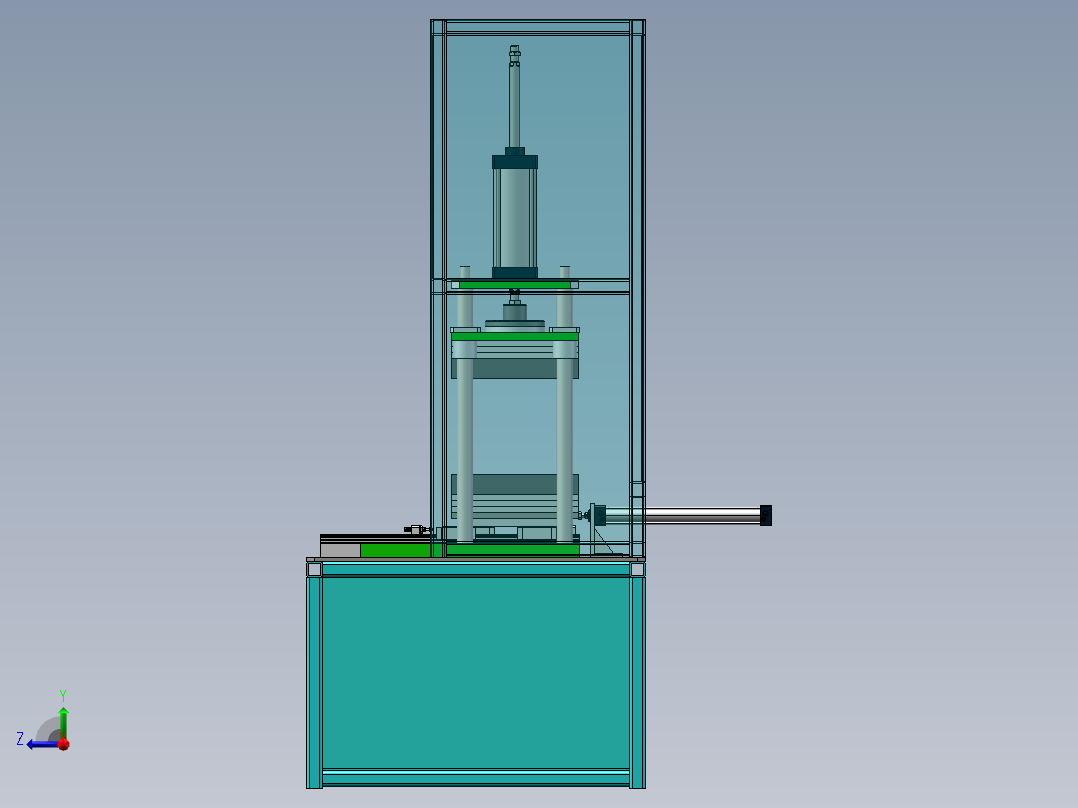 三工位热压机（sw16可编辑+cad+工程图）右视图