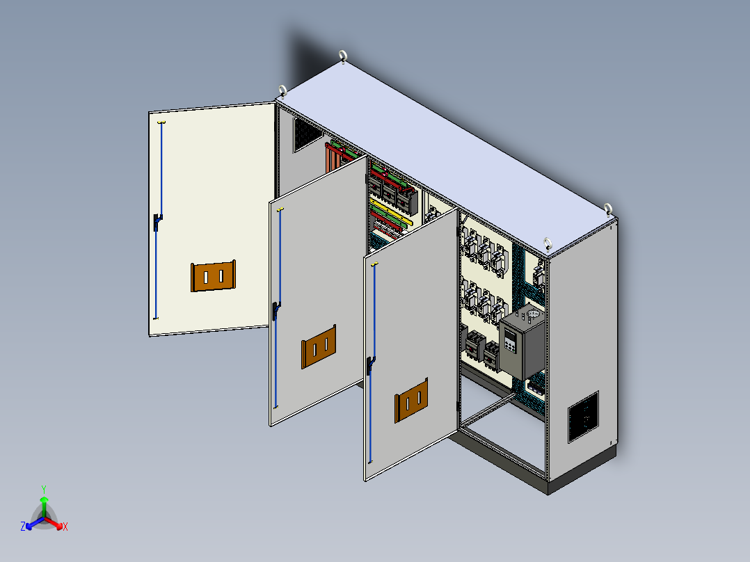 三柜组装630A刀开关软启动旁路控制柜 55443正等轴测图