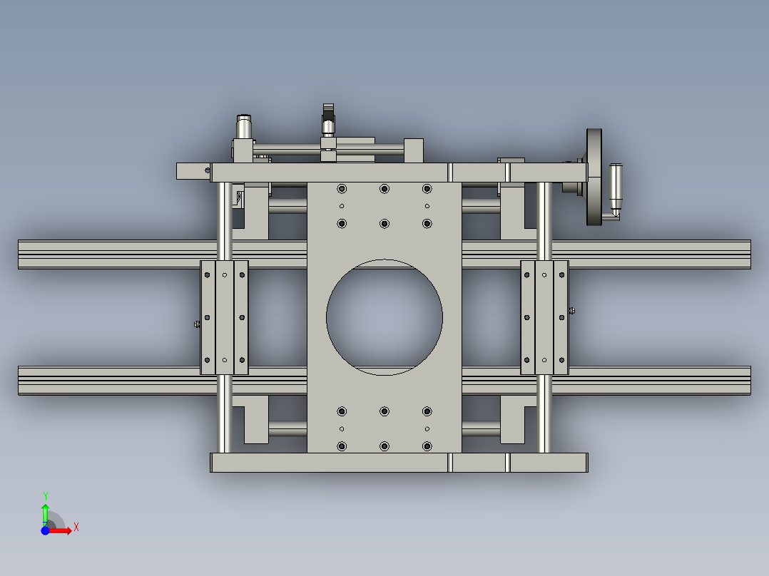 使用了梯形丝杠的手动调整组件3D模型前视图