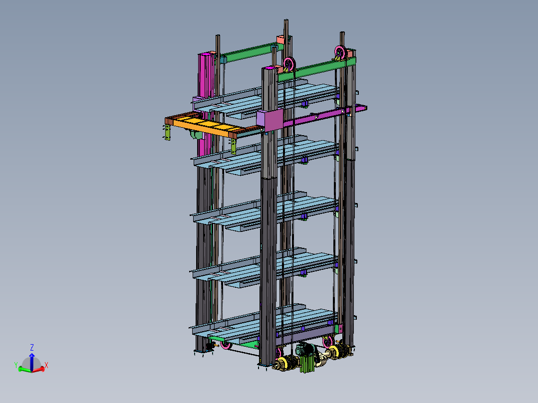 五层沉箱式立体车库3D图纸 非标机械三维设计 3D素材主视图