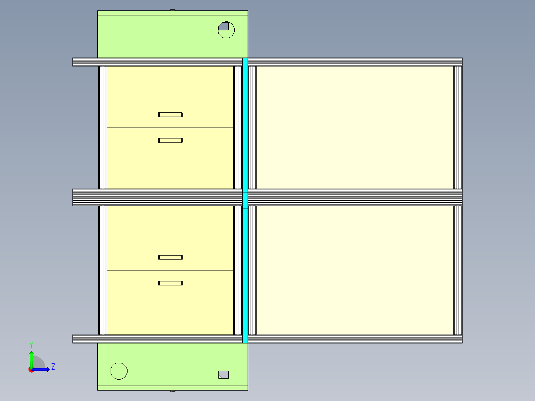 双窗口非标设备外框架三维设计左视图