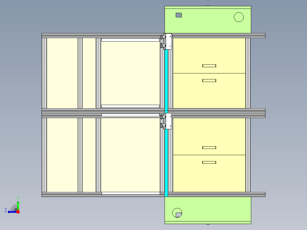 双窗口非标设备外框架三维设计右视图