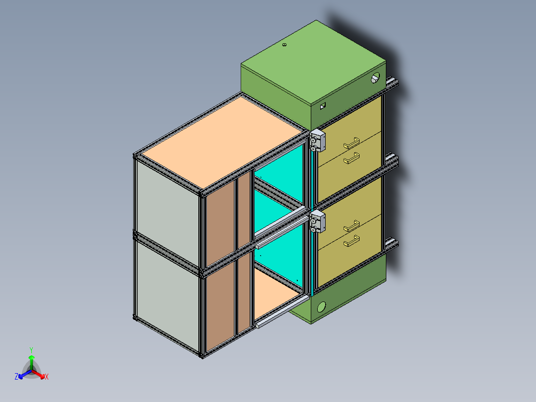 双窗口非标设备外框架三维设计正等轴测图