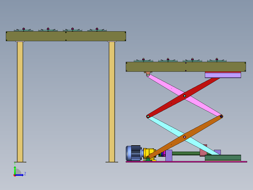 货物可提升式传送带左视图