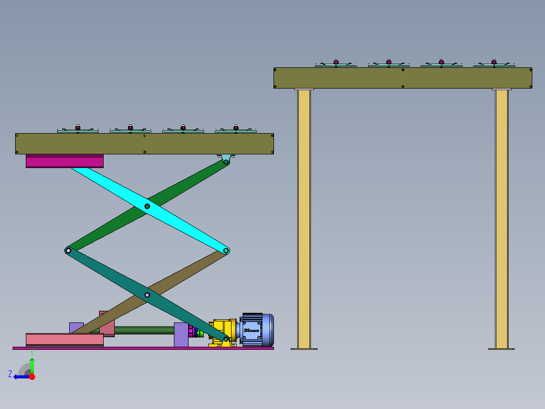 货物可提升式传送带右视图