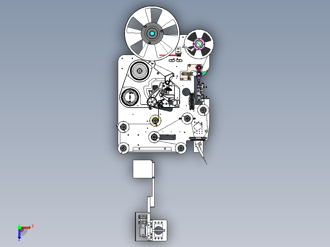 在线打印在线检查自动剥标机-飞达俯视图