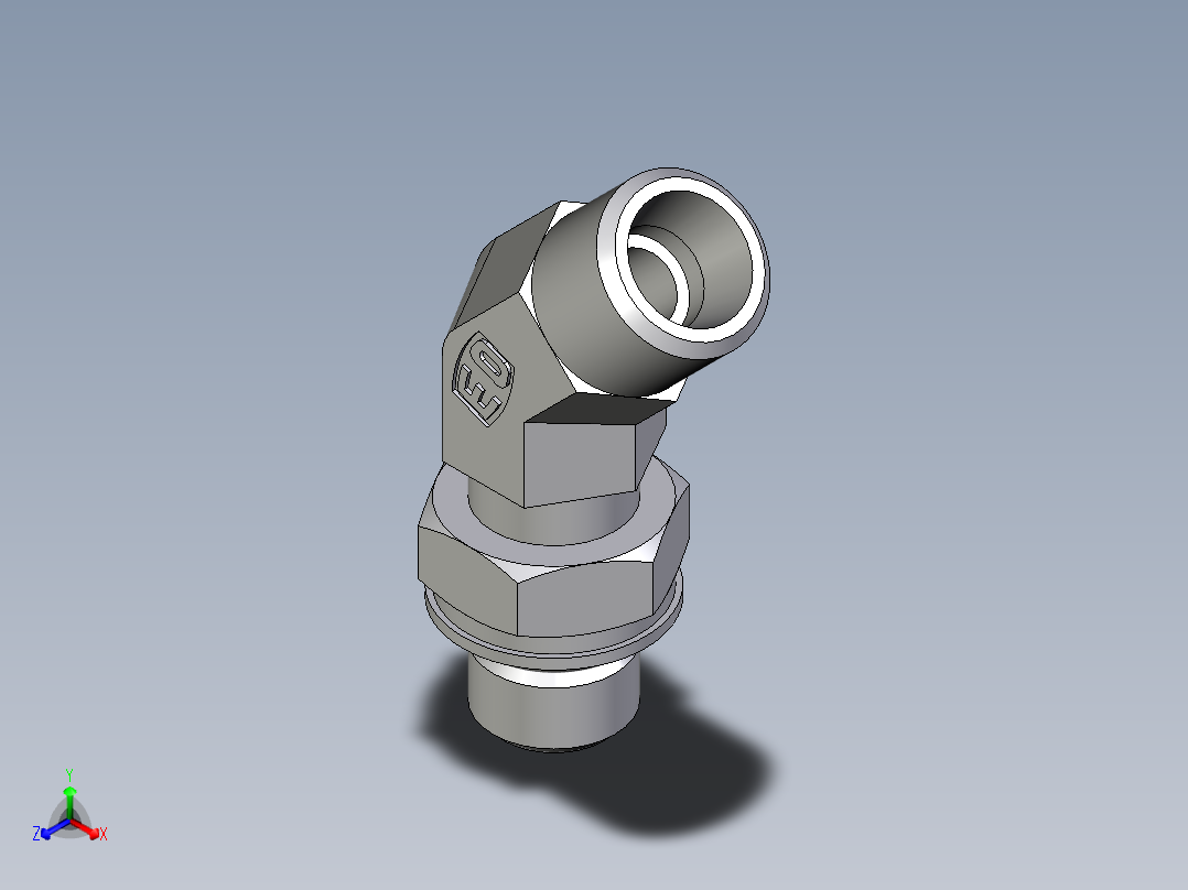 卡套式工业通用硬管接头EO_Adjustable_locknut_45_deg_elbow_VEE08LMOROMDCF正等轴测图