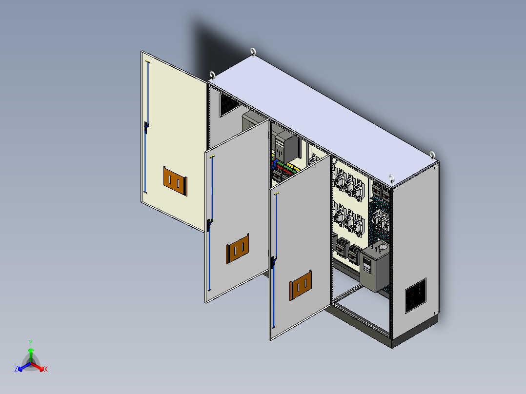 三柜组装刀开关软启动plc控制柜 55707正等轴测图