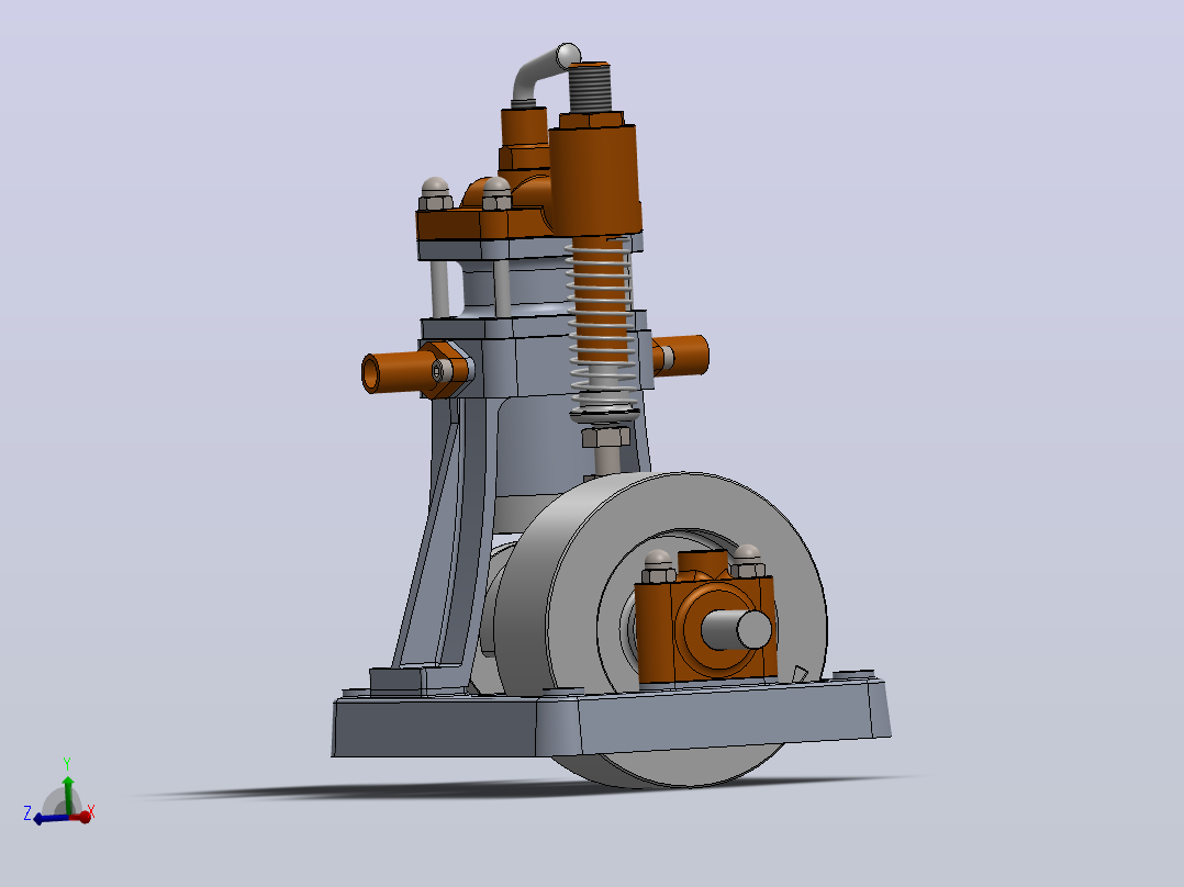 单缸蒸汽机3D数模图纸 Solidworks设计 附平面工程图主视图