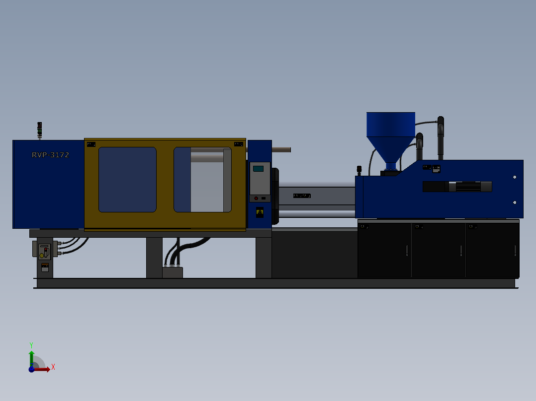 注塑机模型 3D图纸 外部模型机械设备solidworks 3D模型前视图