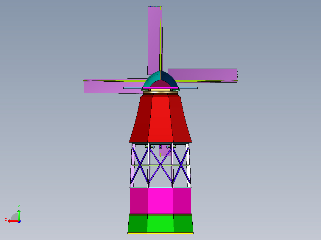 中世纪机械传动荷兰风车后视图