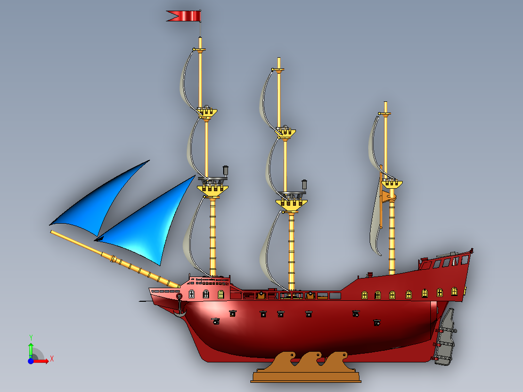 帆船摆件模型3D图纸 igs stp格式前视图