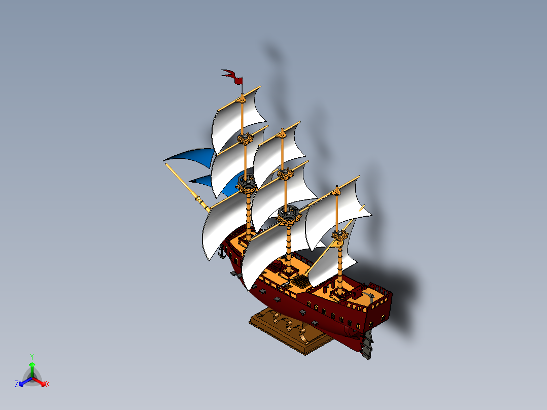 帆船摆件模型3D图纸 igs stp格式正等轴测图