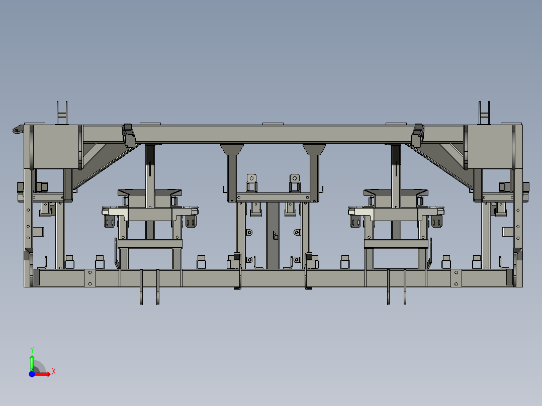 玉米收割机上层割台（不对行）前视图