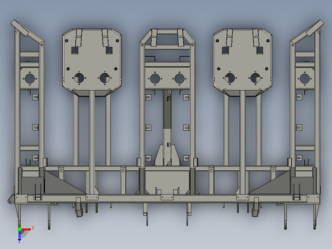 玉米收割机上层割台（不对行）俯视图